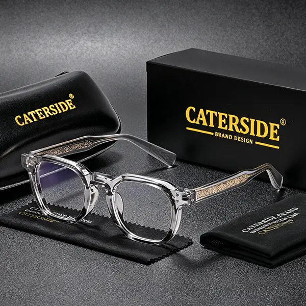 CATERSIDE Square Eyeglasses, Unisex Vintage Style with a Bold Angular Frame, Blue Light Blocking Lenses & Gold Temple Tips for Travel, Classic Square Frame