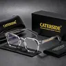 CATERSIDE Unisex Bluelight Fashion Glasses - Bold Angular Frame, Non-Prescription Blue Light Blocking Lenses, Gold Tip Detail, Eye Fashion Daily Elegance Stylish Accessories