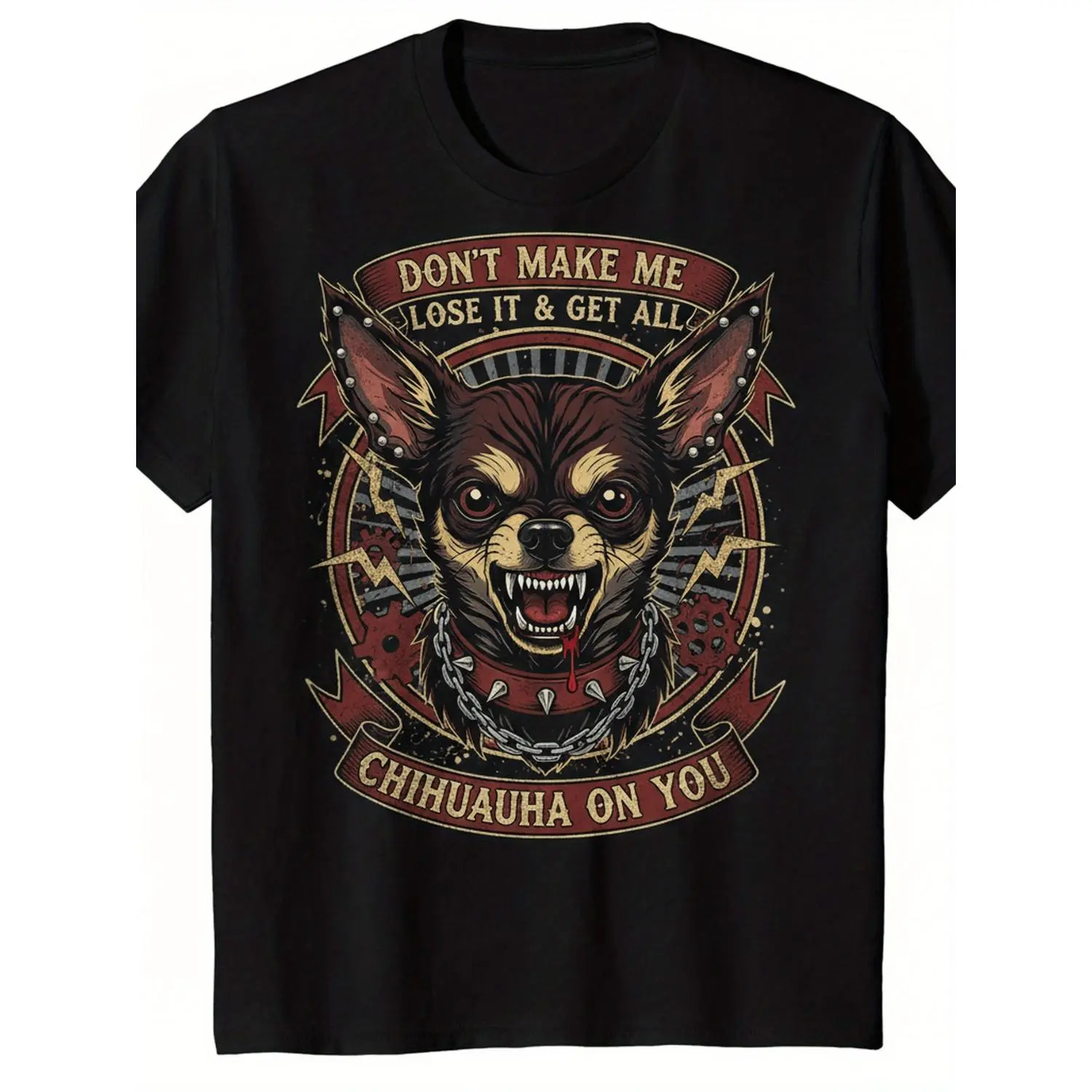 Men'S & Women'S Chihuahua Lover'S Delight "Don't Mess with Me" Graphic T-Shirt - Funny Dog Owner Tee with Chihuahua Face & Spiked Collar Design, Soft Crew Neck Casual Shirt for Pet Lovers, Birthday Gifts, Outdoor Sports & Casual Attire - Funny Chihu