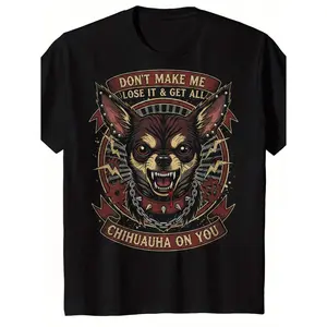 Men'S & Women'S Chihuahua Lover'S Delight "Don't Mess with Me" Graphic T-Shirt - Funny Dog Owner Tee with Chihuahua Face & Spiked Collar Design, Soft Crew Neck Casual Shirt for Pet Lovers, Birthday Gifts, Outdoor Sports & Casual Attire - Funny Chihu