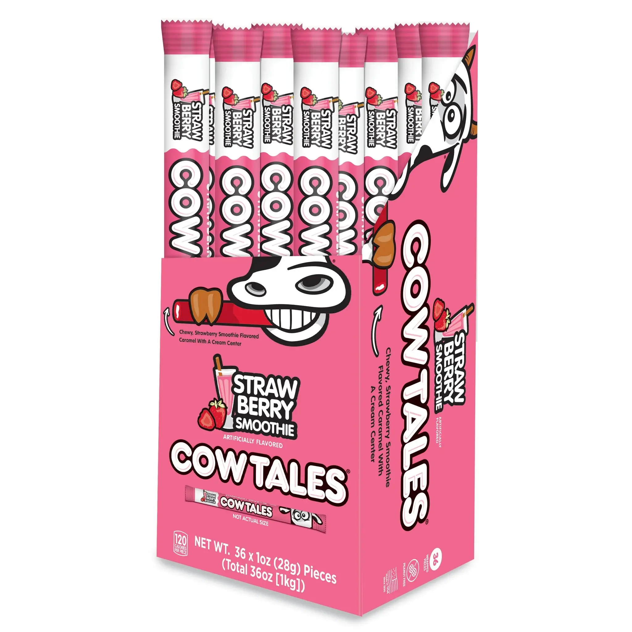 Goetze's Strawberry Smoothie Cow Tales 36 ct Chewy Caramel with Creamy Strawberry Smoothie Filling Sweet Snack Candy Bonbon