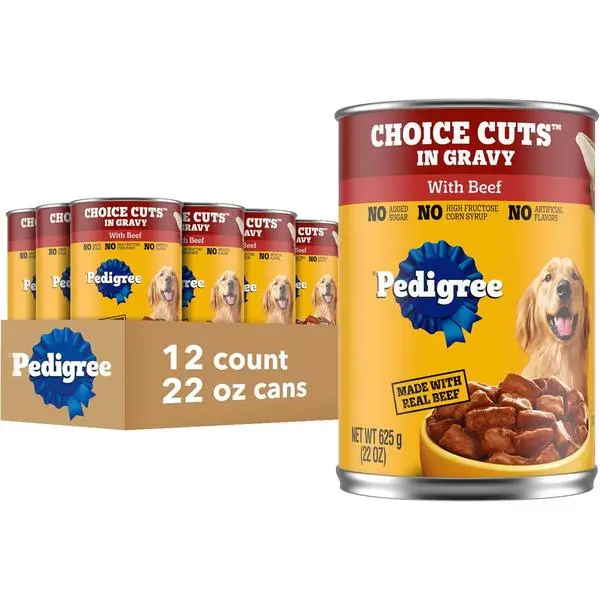 Pedigree Choice Cuts In Gravy Adult Canned Soft Wet Dog Food With Beef, 22 oz. Cans (12 Count, Pack of 1)