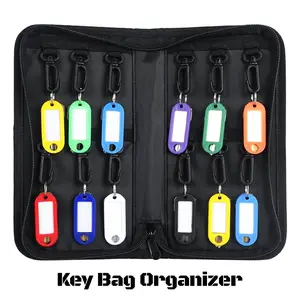 Fireproof Key Bag Organizer with Airtag, Waterproof Document Bag Tote, Key Case Pouch with Zipper, 12 Hooks, Portable Labels, Modern Style