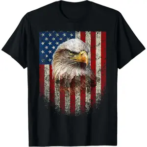 American Flag Bald Eagle T-Shirt, Patriotic USA Graphic Tee, Red White Blue 4th of July Independence Day Shirt