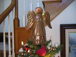 Copper Angel Tree Topper 9 Inch Two Piece Metal Waterfall Design Garden Decor USA Handmade 7th Anniversary Gift Hand Cut By West Tinworks