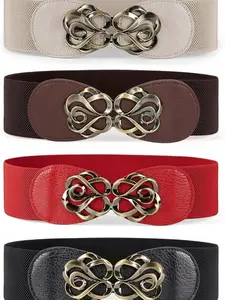 Women Stretchy Belts for Dresses Vintage Elastic Wide Waist Belts Trendy Exquisite Belt 4 Pack 2.36" Wide