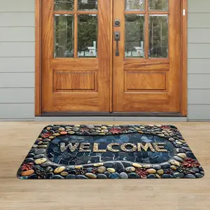 Stone Print Doormat Washable Outdoor Rug Non Slip Soft Cushioned Mat for Living Room Bedroom Porch Entryway Floor Mat