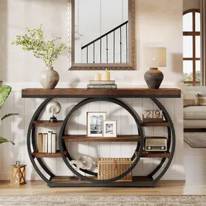 TRIBEWOOD 47" Console Table, 5-Tier Industrial Entryway Table with Metal Frame, Narrow Sofa Table Behind Couch Accent Tables for Living Room, Hallway, Foyer