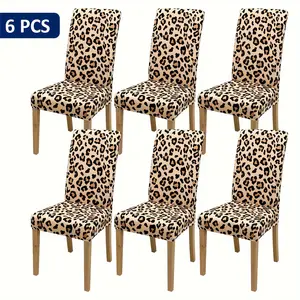 4/6pcs Classic Leopard Print Stretch Chair Covers Elastic Fabric Slipcovers with Digitally Printed Design and Machine Washable High Elasticity Ideal for Home Decor