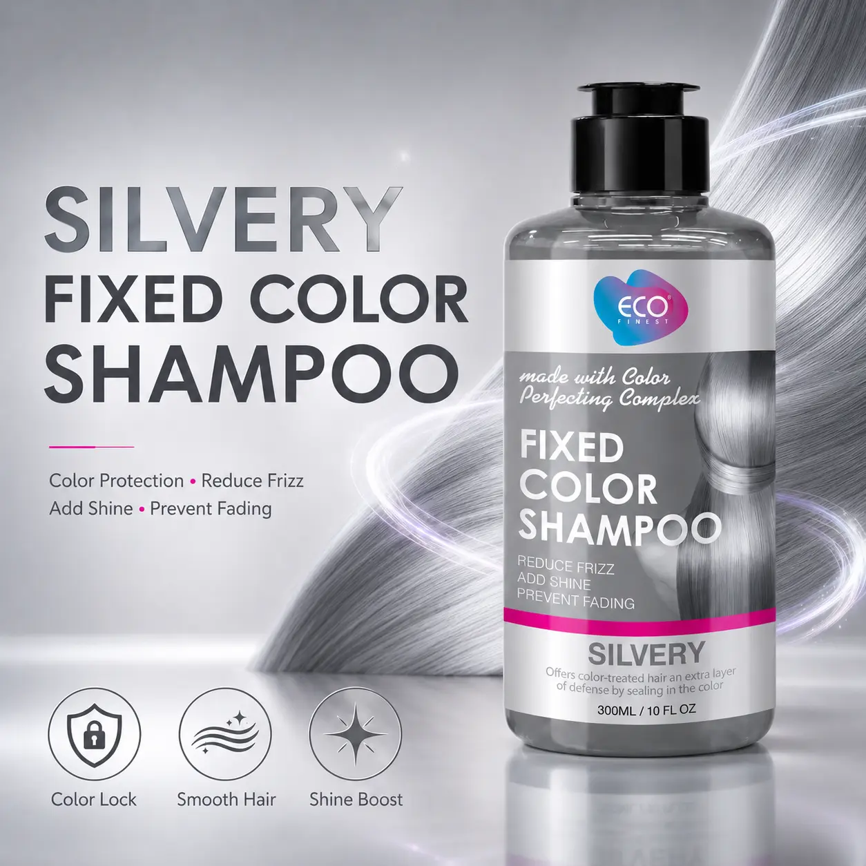 ECO Finest Blonde Toning Shampoo with Coconut Oil, Anti-Brass Color Replenishing Cleanser for Bleached, Gray & Silver Hair, Demi-Permanent Haircare, 300ml