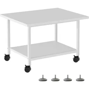 Printer stand with under-desk storage shelf, desktop printer stand organizer, rolling printer cart with paper holder for desk, office, and home (white)