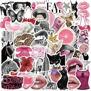 60pcs Cartoon Pink Punk Graffiti Stickers, Sticker Decals, Suitable for Scrapbooks, Diaries, Laptops, Water Bottles, Cars, and Other Faith-based Designs; A Gift with A Positive Message.