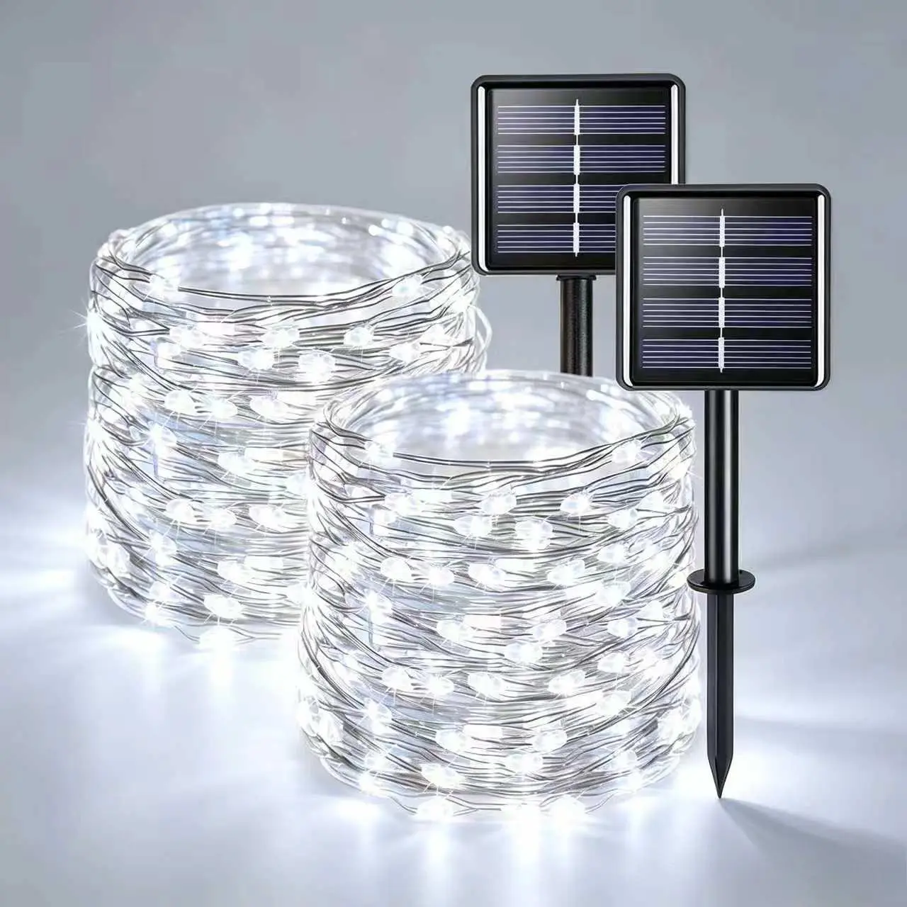 Flexible Copper Wire Solar Fairy Lights 2-Pack | 39FT 100 LEDs Each, 8 Modes Waterproof Outdoor String Lights for Party, Garden, Tree & Patio