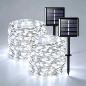 Flexible Copper Wire Solar Fairy Lights 2-Pack | 39FT 100 LEDs Each, 8 Modes Waterproof Outdoor String Lights for Party, Garden, Tree & Patio