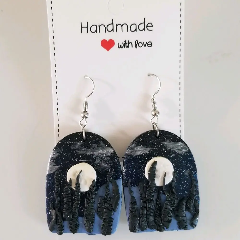 Handmade Polymer Clay Detailed Starry Night Drop Earings