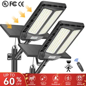 DEEPN Solar Street Light 380 LEDs IP67 Waterproof Outdoor LED Lamp with Motion Sensor & Remote Dusk to Dawn Small Yard Garden Lighting