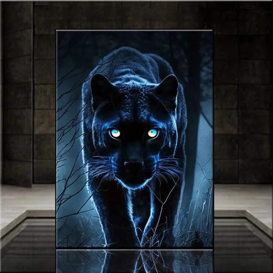 Premium Wall Decor Canvas Poster Abstract Animal Art Black Panther Canvas Painting Wall Art Mural Canvas Poster Print Border Room Decoration Ornaments Artistic Photo
