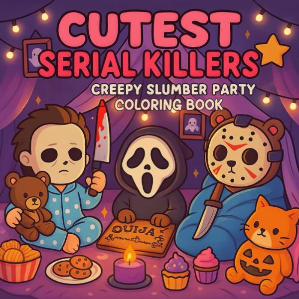 Cutest Serial Killers: Creepy Slumber Party Coloring Book for Adults and Teens: Adorable Yet Creepy of Slasher Icons in Pajamas, Midnight Snacks, and ... Twist (Cutest Serial Killers Coloring Book)