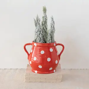 Polka Dot Terracotta Planter With Handles