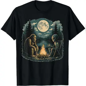 Funny Bigfoot Sasquatch Alien Campfire Forest Camping Talk T-Shirt Stylish Cotton Tee