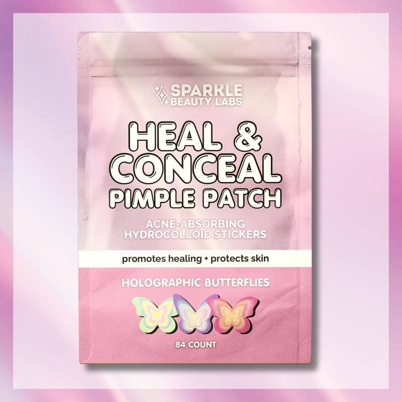 Heal & Conceal Pimple Patch - Cute Holographic Butterfly Shaped Acne Patches, Fun Hydrocolloid Zit Stickers for Face (Iridescent Pink Butterflies, 84 Count) by Sparkle Beauty Labs