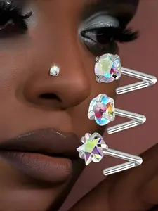 1pc S925 Silver Colorful Nose Studs | Simple Classic, Sexy Multi-shape Design, Inlaid with Colored Synthetic Zirconia, Comfortable To Wear, Daily Versatile, Can Be Worn At Parties, Music Festivals and Nightclubs, Nose Ring Jewelry, Nose Piercing Jewelry