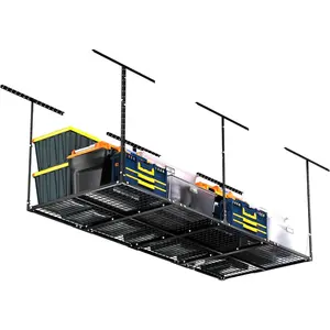 3 x 8FT Overhead Garage Storage Rack, Adjustable Ceiling Storage Racks, Garage Shelving Heavy Duty Storage Organizer System, 600lbs Weight Capacity (Black)