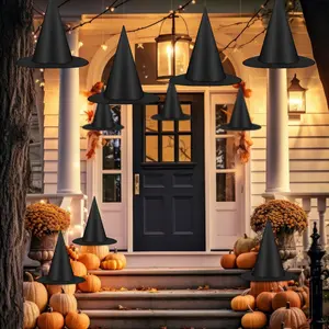 24 PCS Halloween Witch Hat, Black Witches Hat Costume Accessories For Halloween Decor With 656 FT Nylon Cord, Wizard Hats For Indoor Outdoor Home Yard Porch Party Decorations