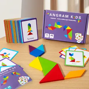 Wooden Tangram Puzzle Jigsaw Blocks, 1 Box Educational Jigsaws Toys for Children, Kid Intelligence Word Shape Cognition Toy, Shape Recognition Puzzles