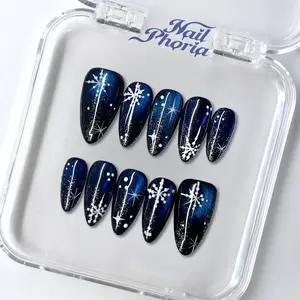 NailPhoria BLUE HUSH - Handmade Press-On Nails | Reusable, Salon-Quality, Long-Lasting, Glossy Design