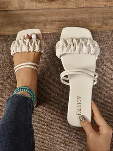 Women's Fashionable Plain Color Slides, Casual Comfortable Flat Sandals for Summer, Lightweight Breathable Shoes for Daily Wear, Girl