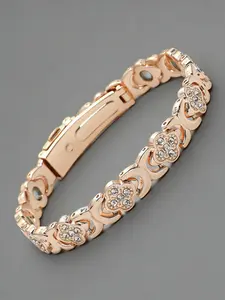 ✨ Luxury Rose Gold Clover Bracelet | Magnetic Health Benefits | Shiny Crystal Accents | Trendy Accessory for Everyday Wear Exquisite Trendy Bracelet