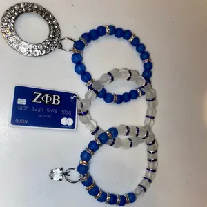 Blue,clear and silver sorority bracelet set
