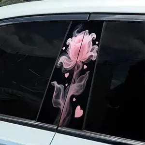 2 pieces of pink rose personalized pattern Car Decorative Sticker, easy to tear and easy to stick B-pillar protective decal, car B-pillar decal accessories