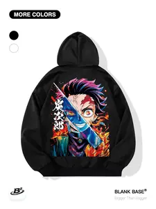 Demon Slayer Tanjiro Kamado Loose Fit Hoodie, Graphic Print, Casual Breathable Sweatshirt, Unisex, Pocket Design, Outdoor Sports Wear