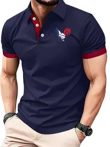 Men's Summer Casual Short Sleeve Fitted Rooster Print Polo Shirt, Golf Style, Office/daily/golfing, Classic Gift for Husband/father