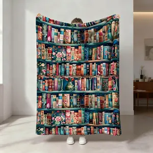 Creative Bookshelf Pattern Blanket, Soft Flannel, Breathable and Warm, Bedroom Decor, Gift, Pet Blanket, All Seasons