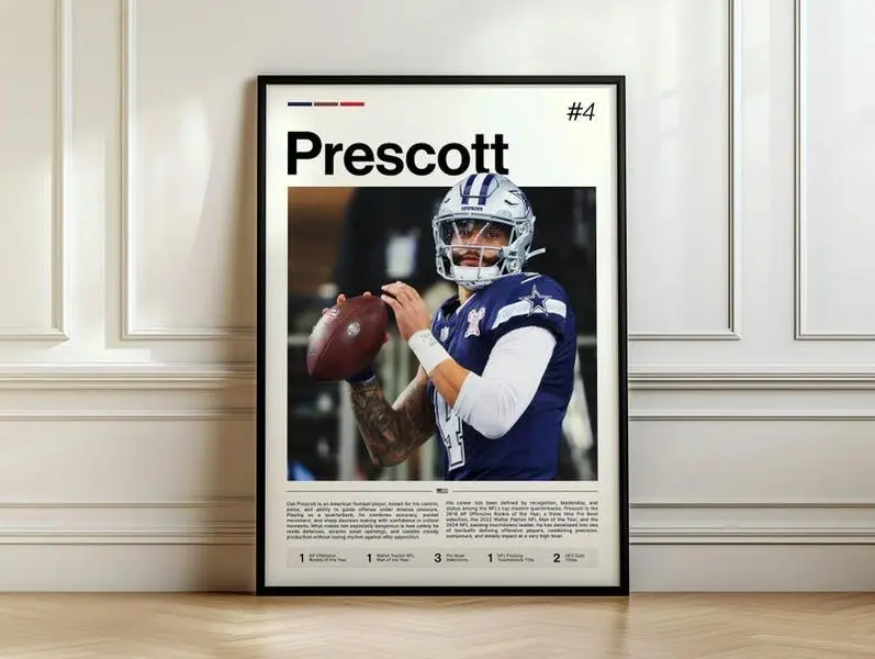 Dak Prescott Poster, Football Art Print, Sports Wall Decor, Dallas Quarterback, Gridiron Wall Art