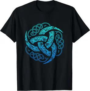Women's 100% Cotton Vintage Distressed Crew Neck Graphic T-Shirt - Viking Celtic Knotwork Triple Horn of Odin Casual Everyday Streetwear Tops