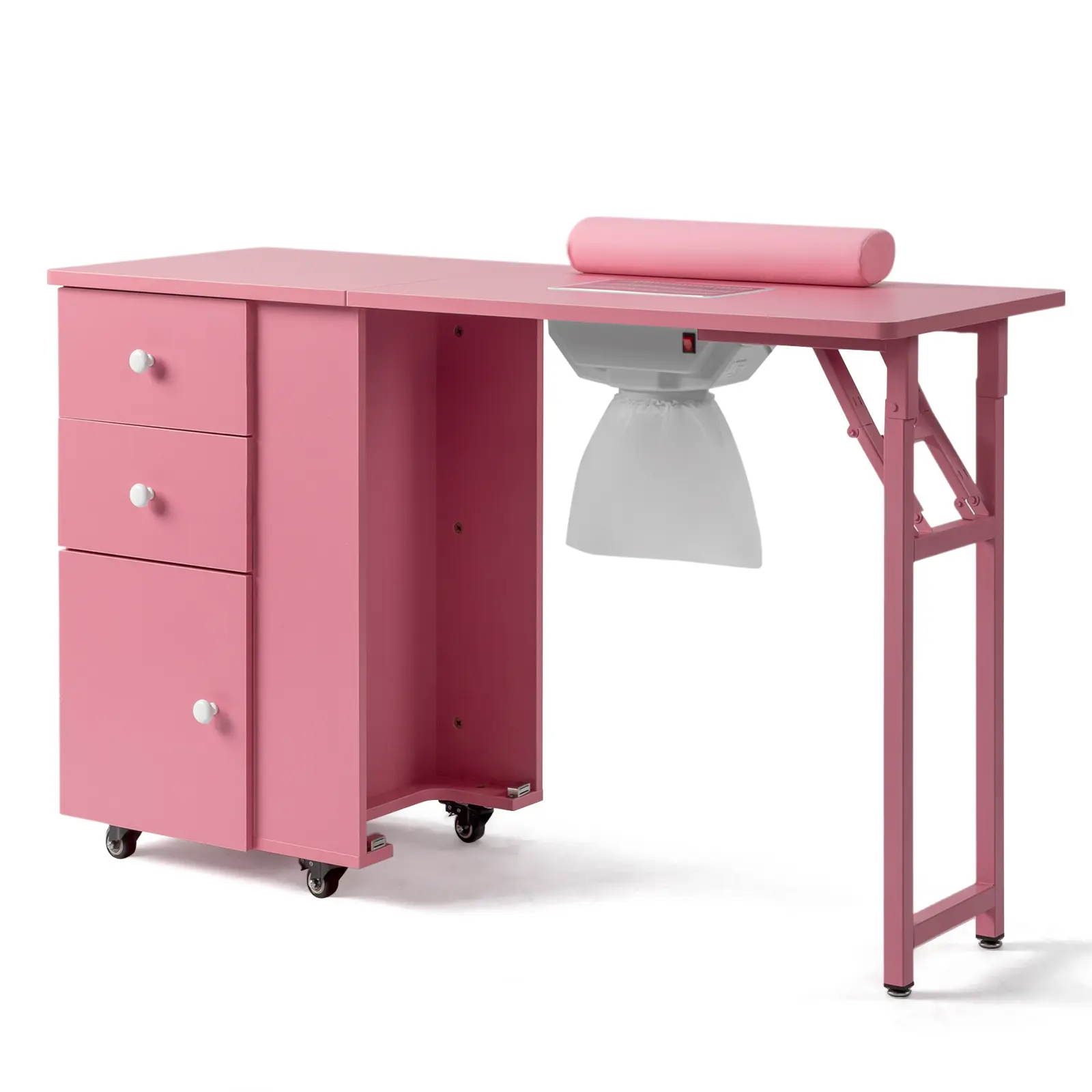 Professional Nail Table,Nail Desk Folding Table, Pink MDF Manicure Station w/ 2 Drawers & 1 Door Cabinet for Nail Art Salon Home Beauty,Color Pink outdoorfun Nail Desk Workstation Furniture