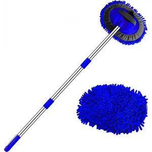 .5"  Wash Brush Mop Cleaning Tool with Long Handle Kit for Washing Detailing  , SUV, RV, Trailer, Boat 2 in 1 Chenille Microfiber Sponge Duster Not Hurt  Scratch Free