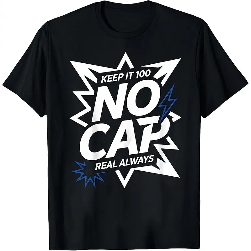 Hip Hop Slang No Cap Shirt Keep It 100 Lightning Bolt Casual Street Top