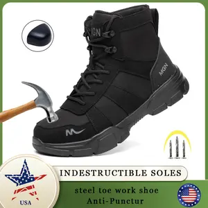 New Fashion Work Lifesaver Boots Indestructible Safety Shoes Men Steel Toe Puncture-Proof Non Slip Protective Boots for Construction Site Fathersdaygift
