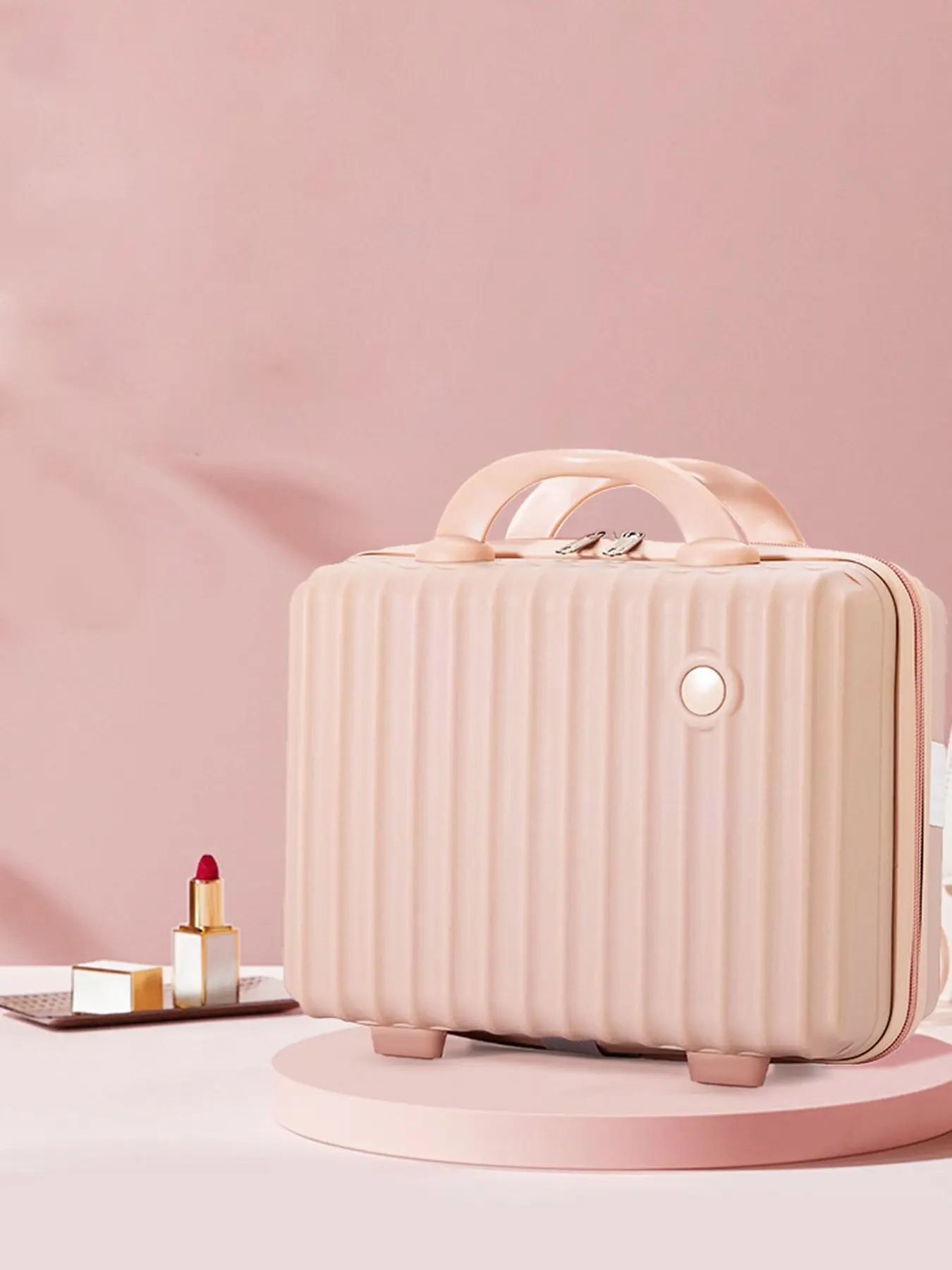 1pc  New Small Makeup Box Solid Color Women's Suitcase Zipper Closure Travel Cosmetic Bag Makeup Bags Fashionable, Versatile, Casual and Simple Suitable for Daily Commuting, Business Travel, Family Makeup Storage Women's Makeup Box Makeup Containers