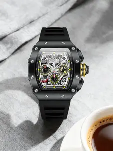 A men's black silicone wine barrel three-hand timing design highlights the extraordinary style of a prestigious quartz watch, Quartz Analog Watch