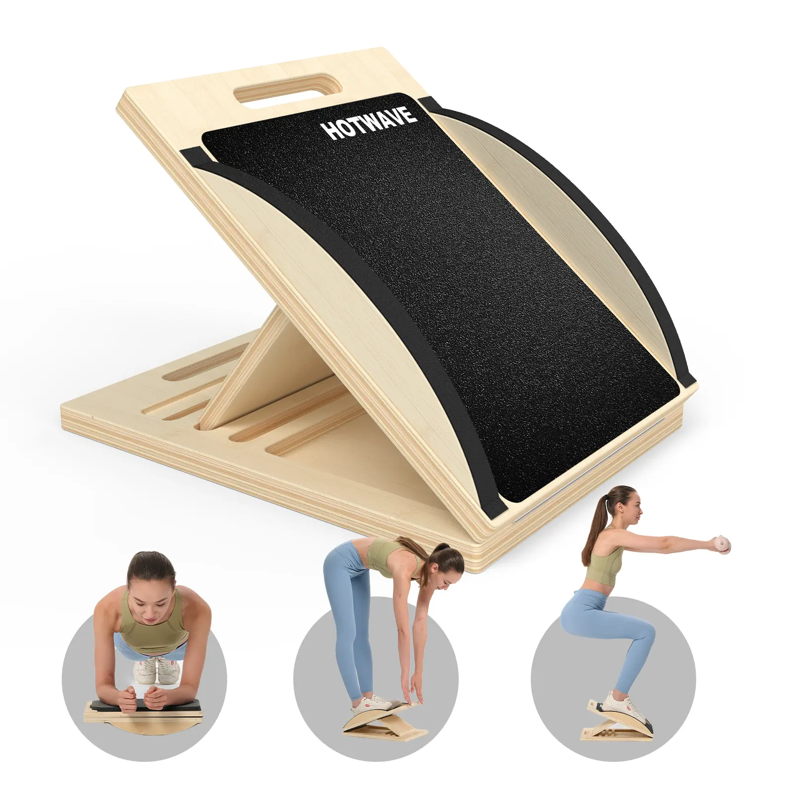 HOTWAVE 2-in-1 Adjustable Portable Wooden Slant Board - 330-Lb Weight Capacity, Adjustable Incline Boards, Workout Exercise Platform for Physical Therapy Home Fitness Leg Training