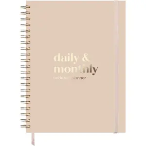 Undated Daily Planner | 2026 Calendar | Large Daily and Monthly Planner with Hourly Schedule, 8.5" x 11" | 6 Month, Full Page a Day, , Time Blocking, Beige Aesthetic Hardcover Spiral Notebook
