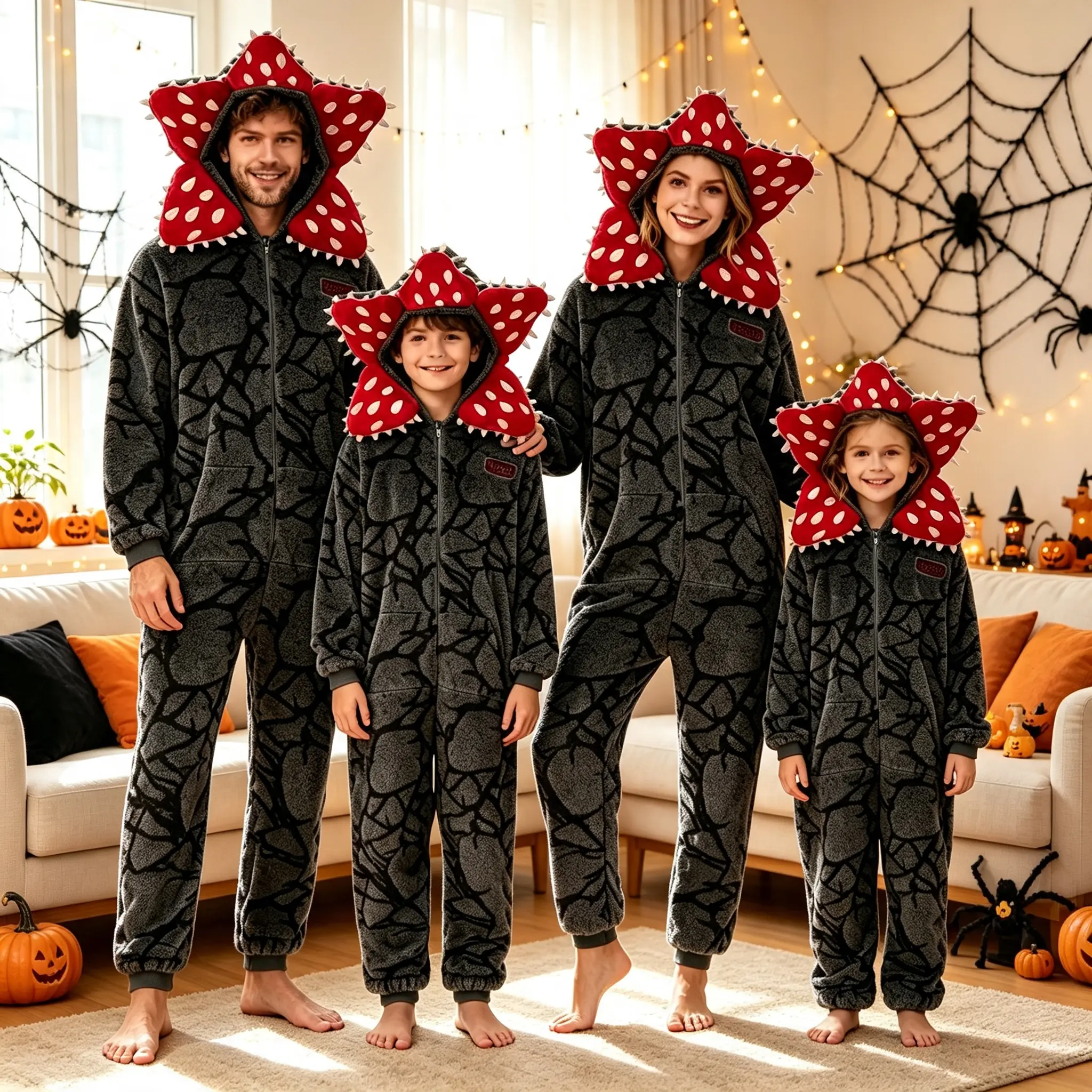 Family Matching Flower Monster Flannel Onesie - Kids & Adults 3D Hooded Oversized Full-Body Pajama Jumpsuit, TikTok Viral Halloween Cosplay Winter Loungewear