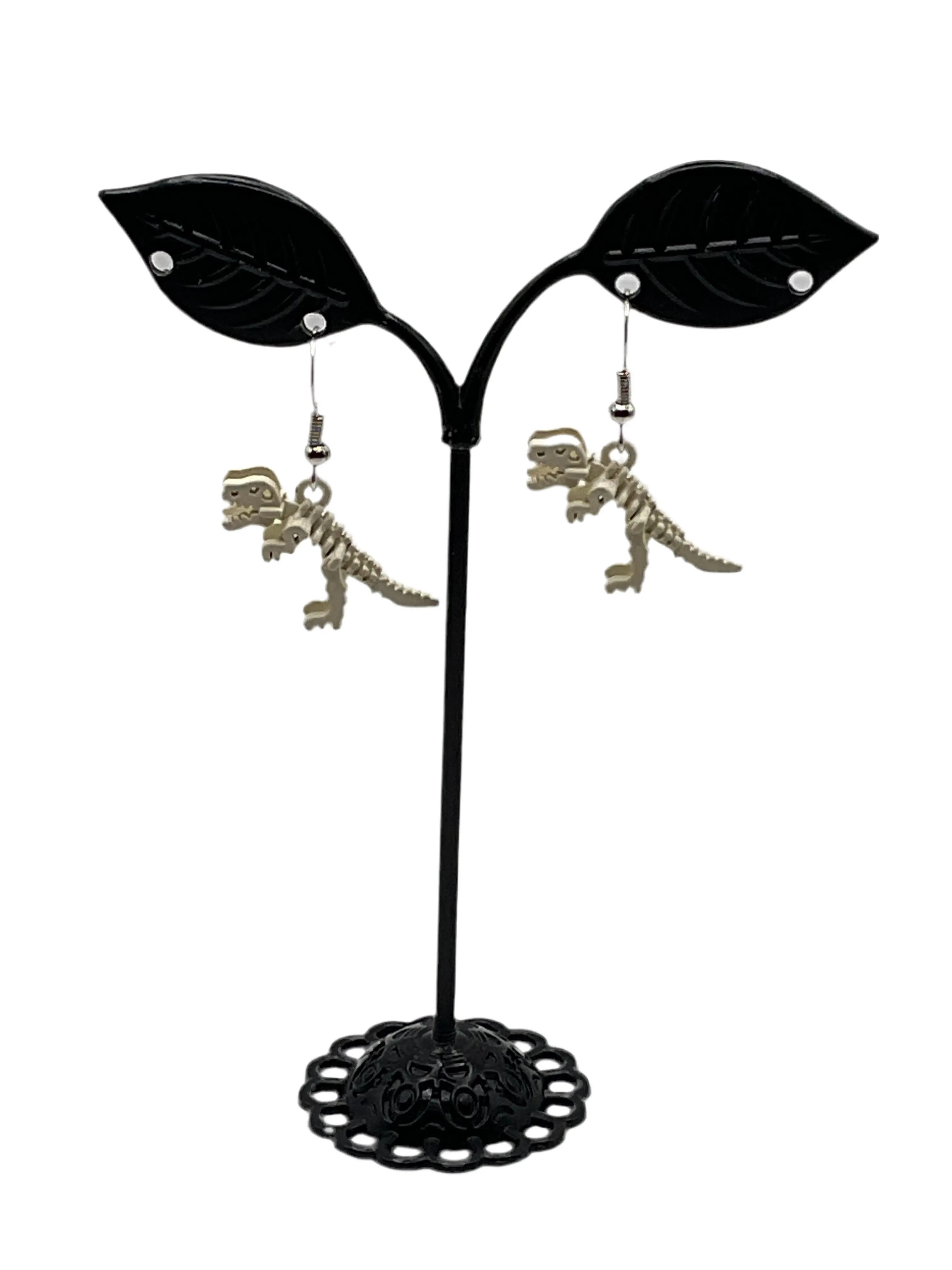 White Dinosaur Skeleton Earrings