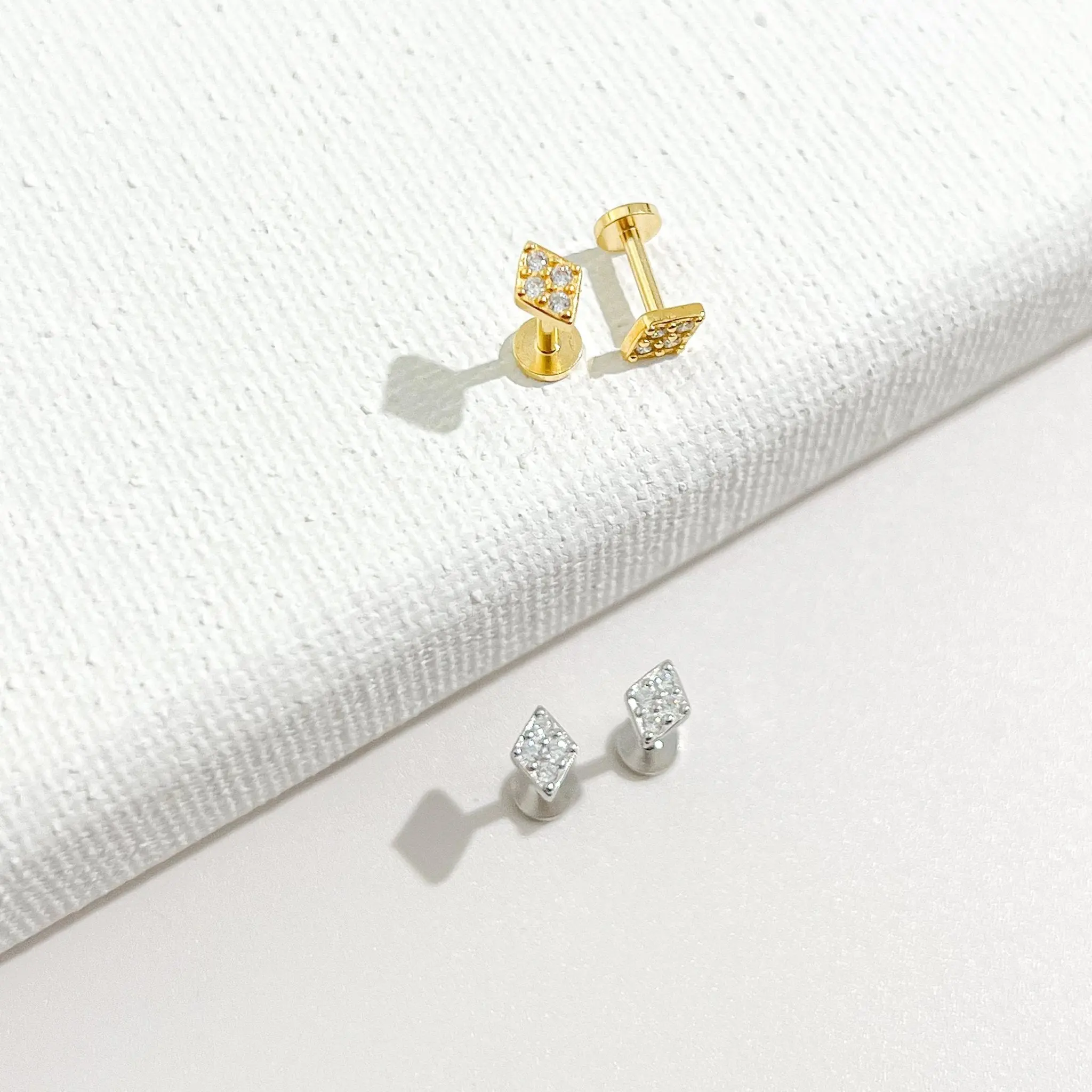 Rhombus Sterling Silver Threadless Flat Back Stud